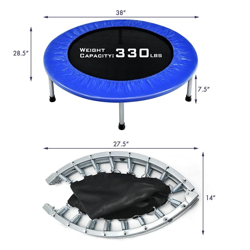 38" Mini Folding Trampoline, Foldable Fitness Rebounder for Adults & Kids, Indoor/Outdoor Exercise, Max Load 330lbs, Portable Workout Trampoline