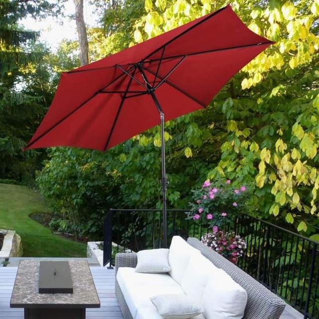 10FT Patio Umbrella Outdoor 6 Ribs Steel Market Table Umbrella with Push Button Tilt & Crank for Garden Backyard Deck Pool