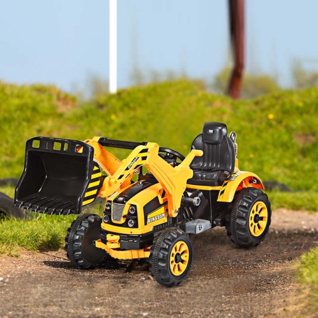 12V Kids Ride-On Excavator Truck, Battery-Powered Construction Vehicle with Front Loader Shovel, Ride-On Digger Toy for Boys Girls Ages 3-8