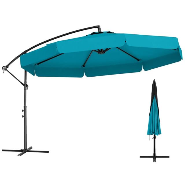10FT Offset Cantilever Umbrella with Cover, Tilt Adjustment & Crank, 8-Rib Heavy-Duty Vented Ruffled Patio Umbrella for Poolside/Garden/Deck
