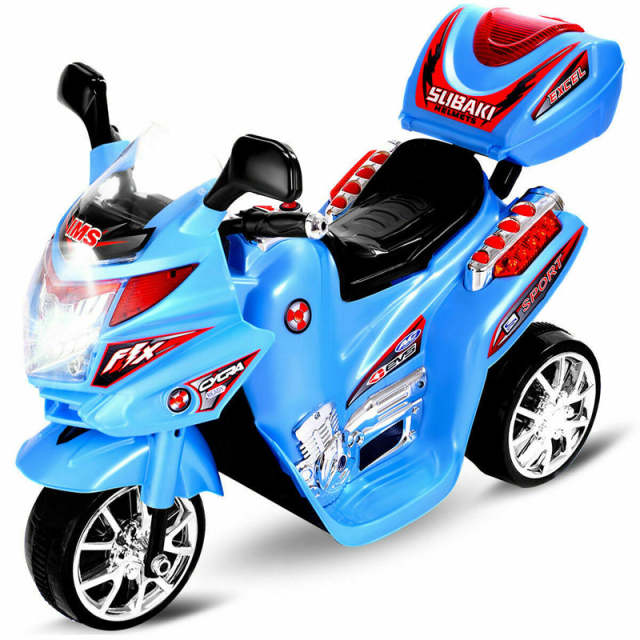 6V Kids Ride-On Motorcycle, Battery Powered 3-Wheel Motorcycle with LED Headlights, Music, Storage Trunk, Electric Motorcycle Toy for Boys/Girls he1