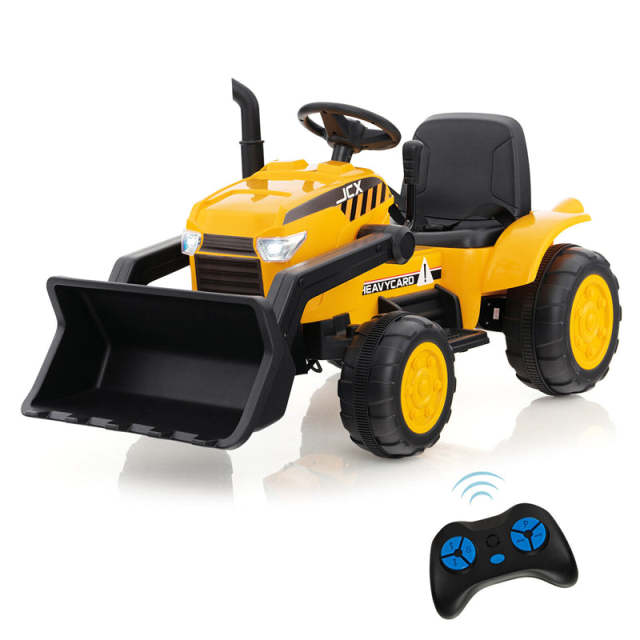 Kids Ride On Excavator Bulldozer, 12V Battery Powered Wheel Loader Ride-on Construction Vehicle with Remote Control & Adjustable Digging Bucket