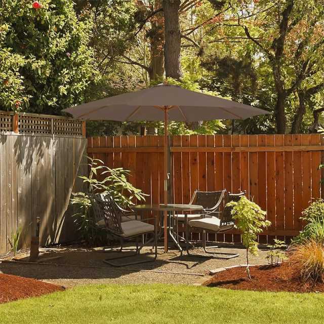 10FT Wooden Patio Umbrella with Rope Pulley Lift, 3 Height Adjustments, 8 Bamboo Ribs, Vented Roof Outdoor Table Umbrella for Poolside, Backyard