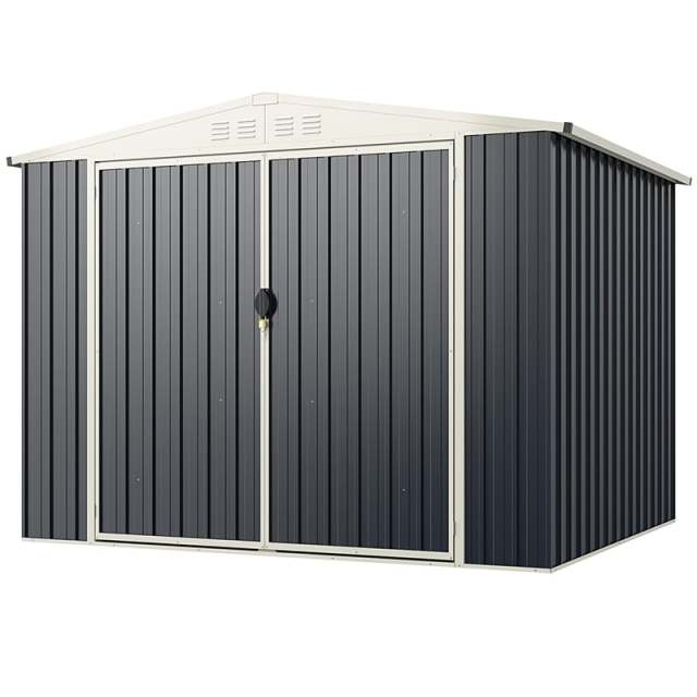 7.5x6.3FT All-Weather Metal Storage Shed with Lockable Door & Snap-On Assembly, Galvanized Steel Utility Tool House for Garden, Backyard, Patio