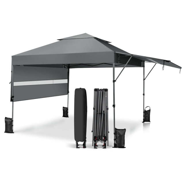 10'x17.6' Pop-up Canopy Tent with Adjustable Dual Awnings & Wheeled Bag, 2-Tier Outdoor Instant Canopy Tent, Easy Setup for Patio Market Picnic