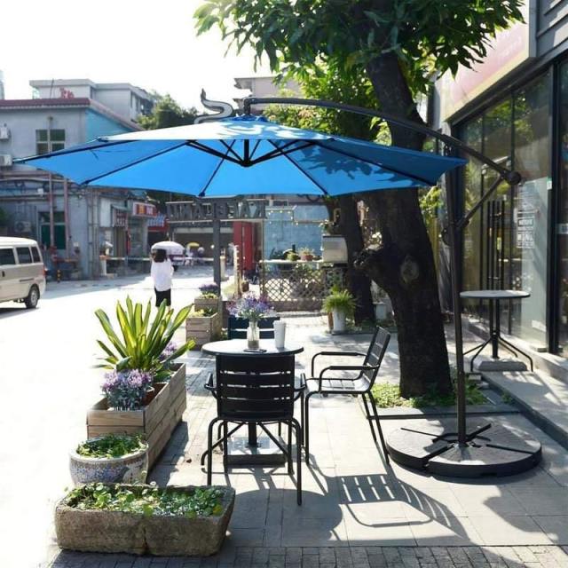 10FT Cantilever Umbrella Offset Hanging Patio Umbrella 8 Steel Ribs Outdoor Market Umbrella with Cross Base, Crank & Tilt Adjustment