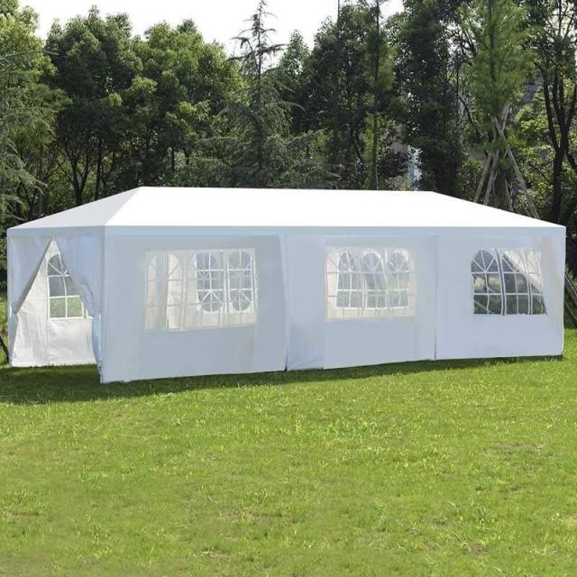 10' x 30' Heavy Duty Canopy Tent with 6 Removable Sidewalls & Zipper Doors, Large White Wedding Party Tent for Outdoor Events, Patio, Backyard, Beach