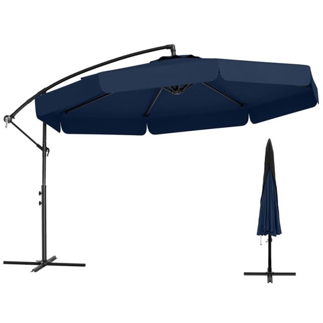 10FT Offset Cantilever Umbrella with Cover, Tilt Adjustment & Crank, 8-Rib Heavy-Duty Vented Ruffled Patio Umbrella for Poolside/Garden/Deck