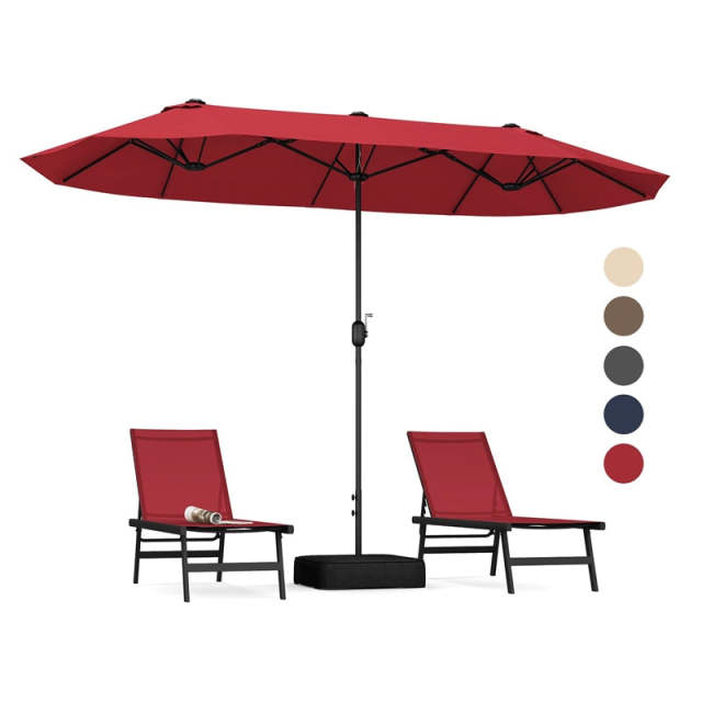 13FT Double-Sided Patio Umbrella, Extra Large Twin Market Umbrella with Base, Crank Handle, Safety Lock, Vented for Poolside, Deck, Backyard