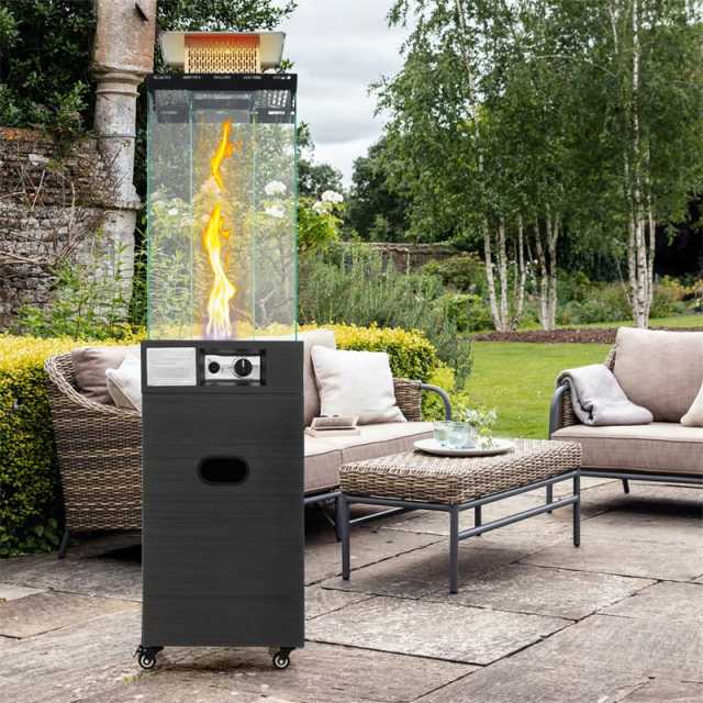 40,000 BTU Propane Patio Heater, Outdoor Gas Heater with Wheels, Tempered Glass Tube, Stainless Steel Burner, Cover, CSA Certified for Porch, Backyard