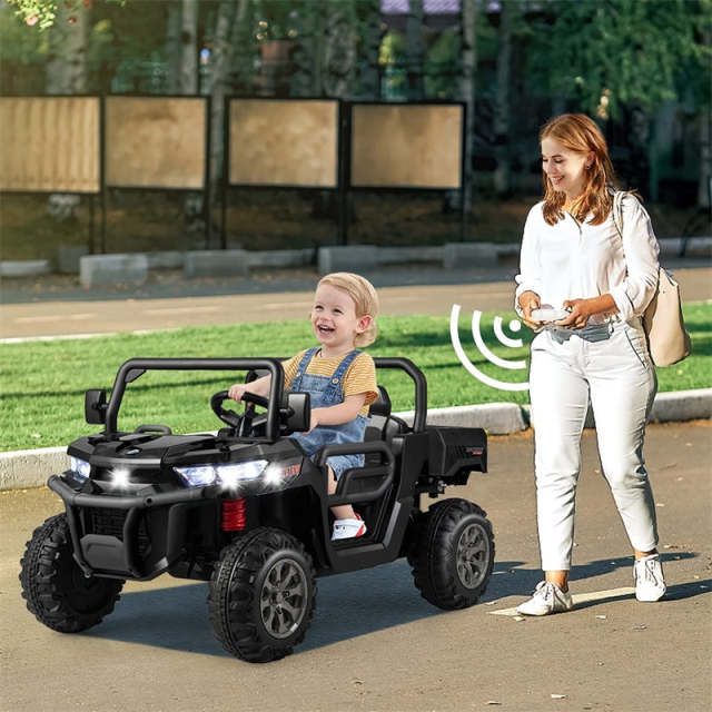 24V 2-Seater Ride-On Dump Truck, Kids Electric UTV with Dump Bed, Shovel, Remote Control & Dual Motors, Battery Powered Ride-On Car for Child