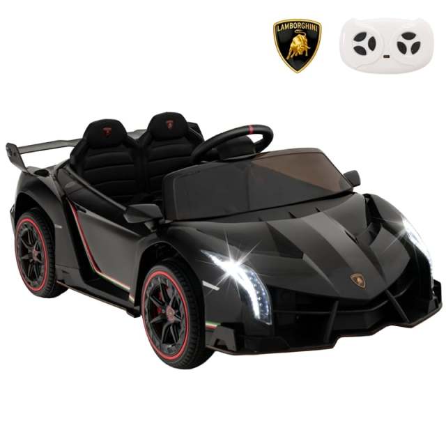 12V Kids Ride-On Car, Licensed Lamborghini 4WD Sports Car with Remote, LED Lights, Hydraulic Doors, Battery-Powered Electric Vehicle, Ages 3-8