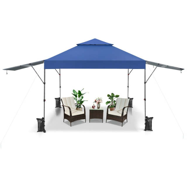 10'x17.6' Pop-up Canopy Tent with Adjustable Dual Awnings & Wheeled Bag, 2-Tier Outdoor Instant Canopy Tent, Easy Setup for Patio Market Picnic