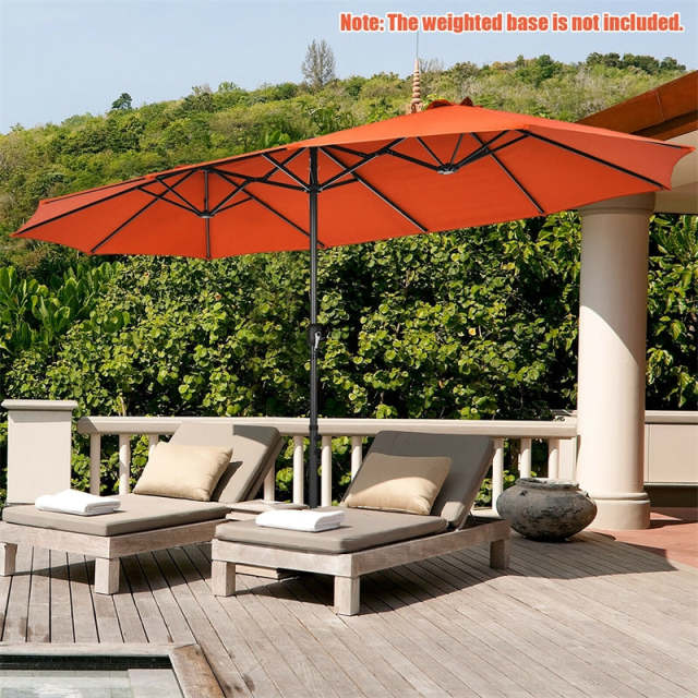 15FT Double-Sided Patio Umbrella with Crank & Air Vents, 12-Rib Steel Market Outdoor Umbrella for Poolside, Garden, Backyard