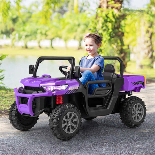 2-Seater Ride On Kids Car, 12V Off-Road UTV Electric Dump Truck with Remote, Dump Bed, Shovel & Rocking Function, Toddler Battery Ride On Toy