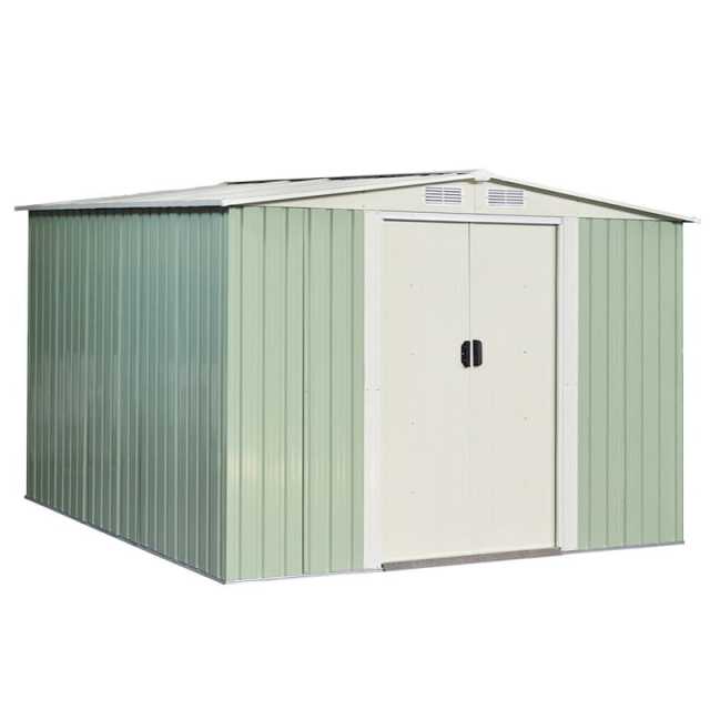 8ft x 8ft Galvanized Steel Outdoor Storage Shed Heavy Duty Garden Tool Storage House with Sliding Door