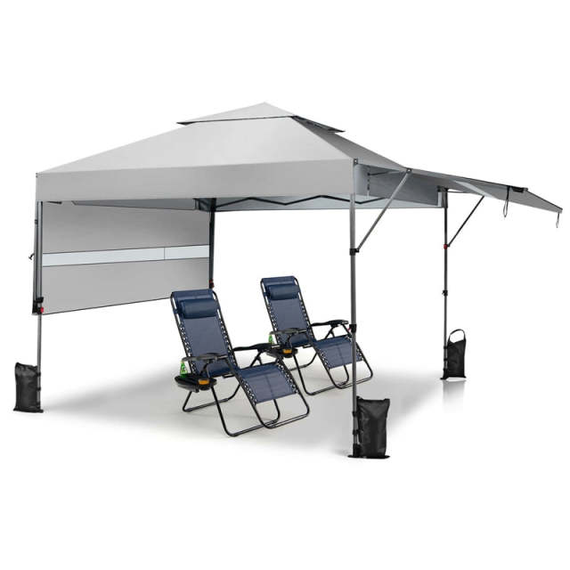 10'x17.6' Pop-up Canopy Tent with Adjustable Dual Awnings & Wheeled Bag, 2-Tier Outdoor Instant Canopy Tent, Easy Setup for Patio Market Picnic