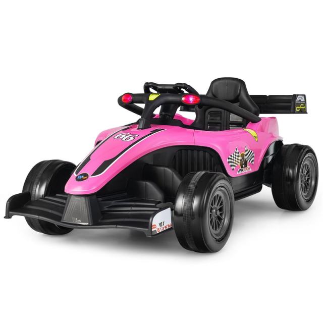 Kids Electric Go Kart, 12V Battery Powered F1 Ride-On Racing Car with Remote Control, Light & Music for Boys Girls