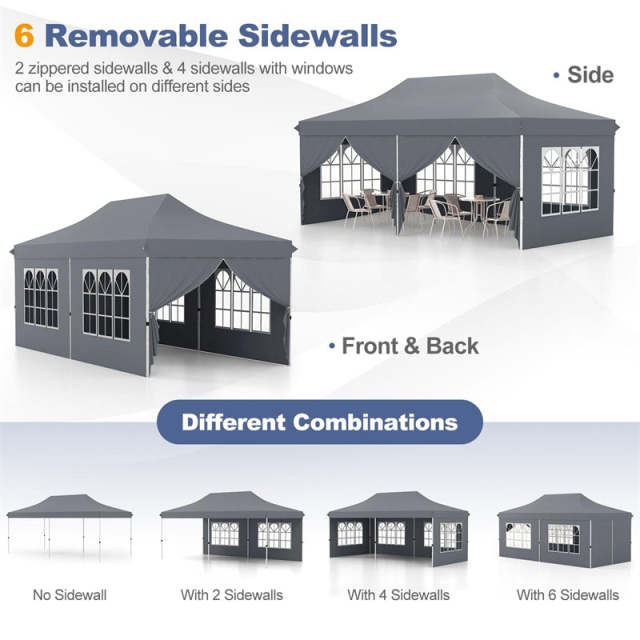 10x20FT Pop Up Canopy with 6 Removable Sidewalls/Windows, 8-Pack Sandbags & Carrying Bag, UPF50+ Sun Protection Tent for Outdoor Wedding Party