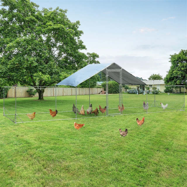 23ft Large Metal Chicken Coop, Galvanized Steel Walk-in Poultry Cage Hen Rabbit Run House with All-weather Cover for Backyard, Farm, Outdoor Use