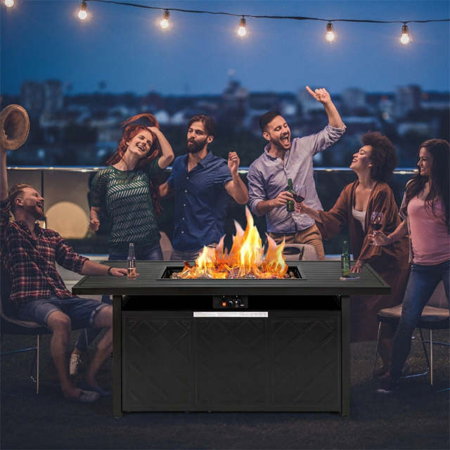 57" Rectangular Propane Fire Pit Table, 50,000 BTU Auto-Ignition Outdoor Gas Fire Pit with Removable Lid & Lava Rocks for Patio Backyard
