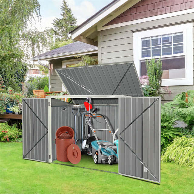 6x3FT Horizontal Storage Shed, Galvanized Steel Garden Shed with Lockable Door & Air Vent, 68 Cu.Ft Multi-Purpose Shed for Trash Cans, Tools & Patio