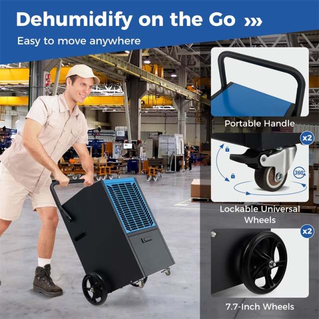 163 Pints Commercial Dehumidifier, 4500 Sq.Ft Crawl Space Dehumidifier Heavy-Duty Portable Industrial Dehumidifier with Pump, Drain Hose, Wheels