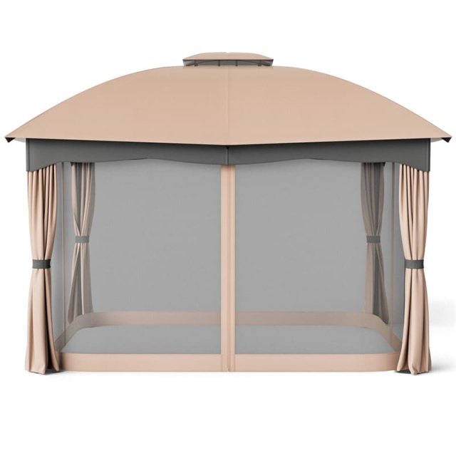 2 x 10FT Heavy Duty Steel Patio Gazebo, Double Vented Outdoor Canopy with Mesh Screen Netting & Zippered Privacy Curtains for Deck Garden Yard
