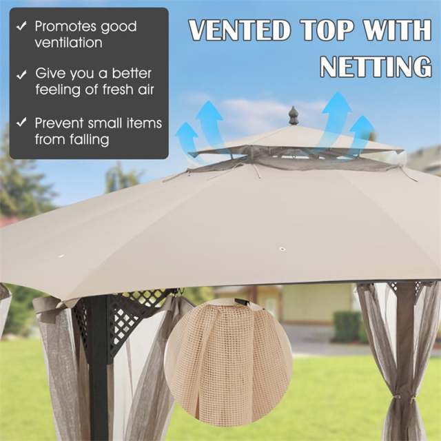 10' x 12' Patio Gazebo Replacement Top, Outdoor 2-Tier Canopy Top Cover CPAI-84 with Air Vent & Drainage Holes for Garden, Backyard