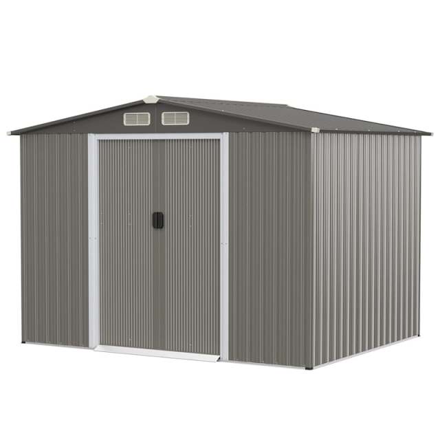 8' x 6' Outdoor Storage Shed, Galvanized Steel Garden Tool House with Floor, Lockable Sliding Doors & Air Vent for Backyard Patio Lawn