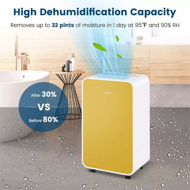 2500 Sq. Ft Dehumidifier for Home & Basement, 32 Pints Portable Quiet Dehumidifier with Sleep Mode, 24H Timer, Auto Defrost & Drain Hose