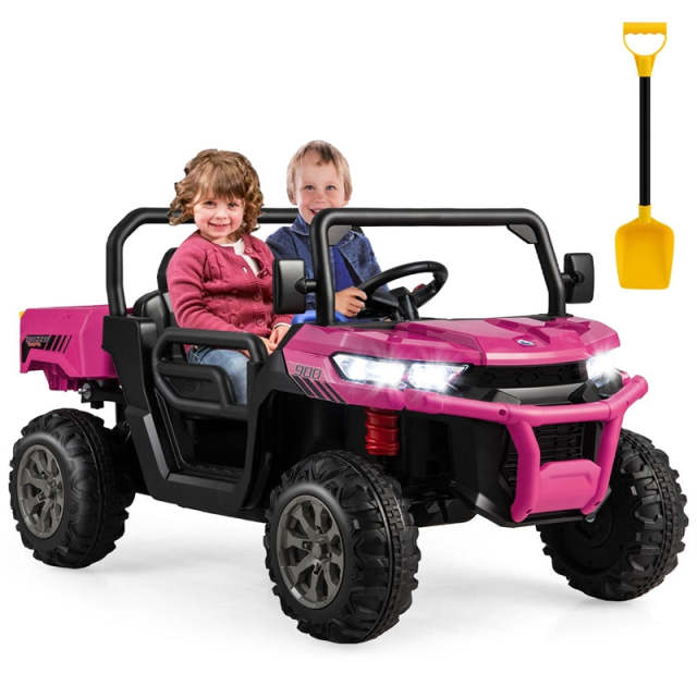 24V 2-Seater Ride-On Dump Truck, Kids Electric UTV with Dump Bed, Shovel, Remote Control & Dual Motors, Battery Powered Ride-On Car for Child