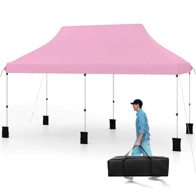 10 x 20FT Pop Up Canopy, Instant Setup Outdoor Canopy Tent with 6 Sandbags & Carrying Bag, UPF50+ Sun Protection Tent for Events, Camping