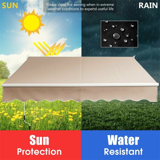 8x6.6FT Manual Retractable Awning, Aluminum Patio Sun Shade with Crank Handle, UV & Waterproof Awning Cover for RVs, Balcony, Porch, Window