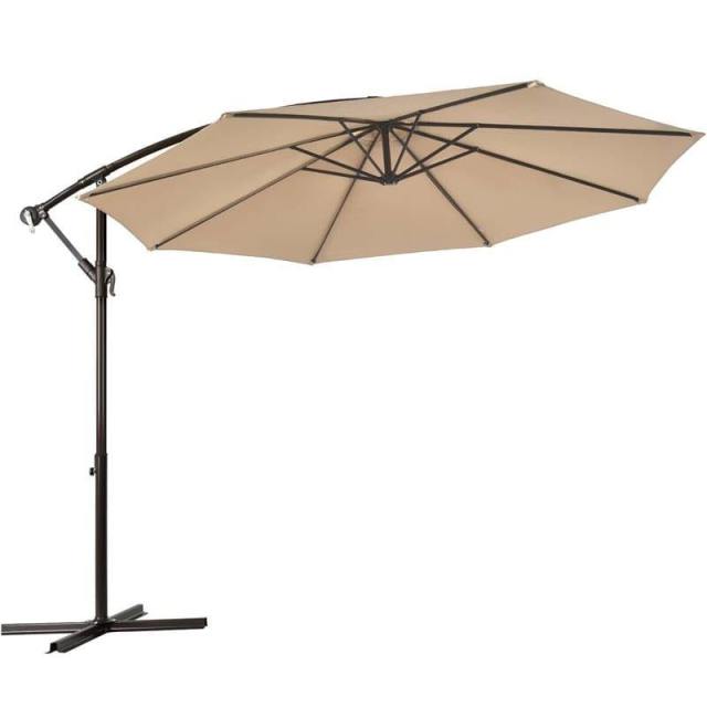 10ft Hanging Umbrella Offset Patio Sun Shade Umbrella Outdoor Market Umbrella Tilt Adjustment Cantilever Umbrella with Crank & Cross Base
