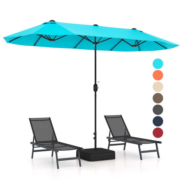 13FT Double-Sided Patio Umbrella, Extra Large Twin Market Umbrella with Base, Crank Handle, Safety Lock, Vented for Poolside, Deck, Backyard