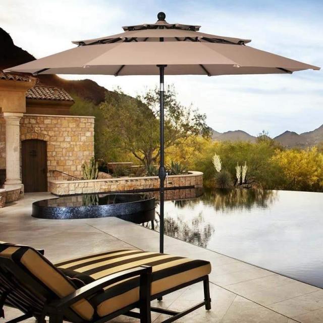 10ft 3 Tier Patio Market Umbrella with Double Vented & Easy Tilt Adjustment