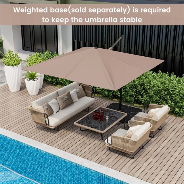 9.5FT Square 2-Tier Cantilever Umbrella Heavy Duty Offset Hanging Patio Umbrella with 360° Rotation & Cross Base