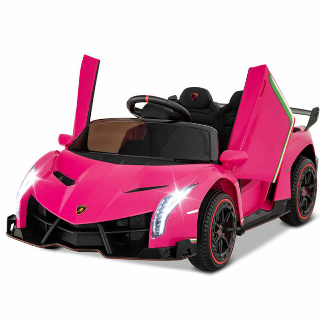 12V Kids Ride-On Car, Licensed Lamborghini 4WD Sports Car with Remote, LED Lights, Hydraulic Doors, Battery-Powered Electric Vehicle, Ages 3-8