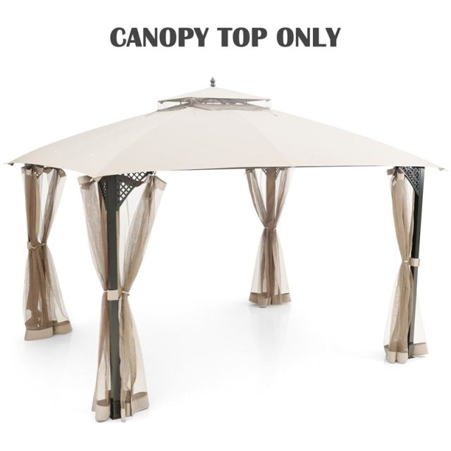 10' x 12' Patio Gazebo Replacement Top, Outdoor 2-Tier Canopy Top Cover CPAI-84 with Air Vent & Drainage Holes for Garden, Backyard