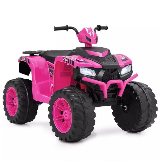 24V Kids Ride On ATV, Battery Powered Electric 4-Wheeler Quad Car with Wireless Connection & LED Lights for Boys/Girls Ages 3-8