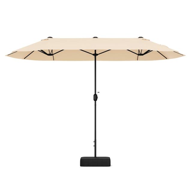 13FT Double-Sided Patio Umbrella, Extra Large Twin Market Umbrella with Base, Crank Handle, Safety Lock, Vented for Poolside, Deck, Backyard