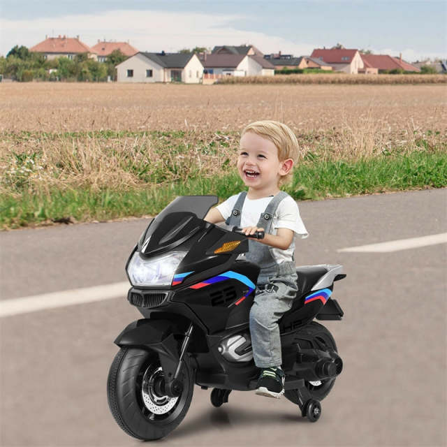 12V Kids Ride-On Motorcycle with Training Wheels, LED Lights & Foot Pedal, Battery-Powered Electric Ride On Motorbike for Boys/Girls Ages 3+