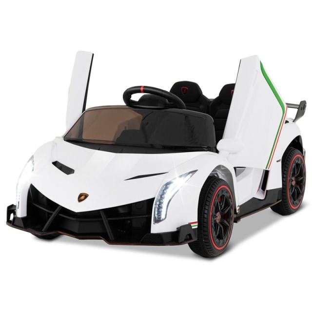 12V Kids Ride-On Car, Licensed Lamborghini 4WD Sports Car with Remote, LED Lights, Hydraulic Doors, Battery-Powered Electric Vehicle, Ages 3-8
