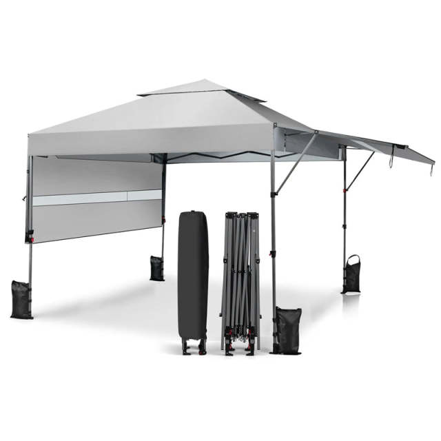 10'x17.6' Pop-up Canopy Tent with Adjustable Dual Awnings & Wheeled Bag, 2-Tier Outdoor Instant Canopy Tent, Easy Setup for Patio Market Picnic