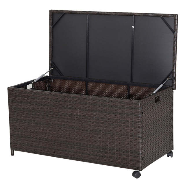 50 Gallon All-Weather Wicker Outdoor Storage Box with Waterproof Liner & Wheels, Patio Deck Storage for Cushions, Garden Tools & Pool Accessories
