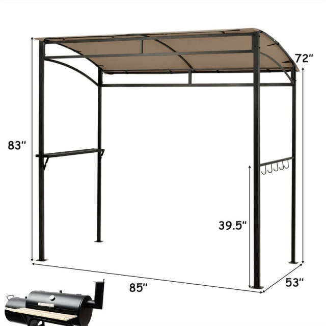 7' x 4.5' Outdoor Grill Gazebo Patio BBQ Canopy with Serving Shelf & Storage Hooks, Steel Frame Curved Roof Barbecue Shelter for Garden Backyard