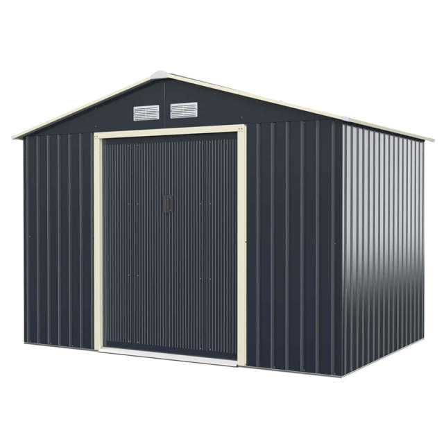 9’ x 6’ Large Outdoor Metal Storage Shed, Galvanized Steel Garden Shed Tool House Backyard Storage Cabinet with 4 Vents & Lockable Double Sliding Door