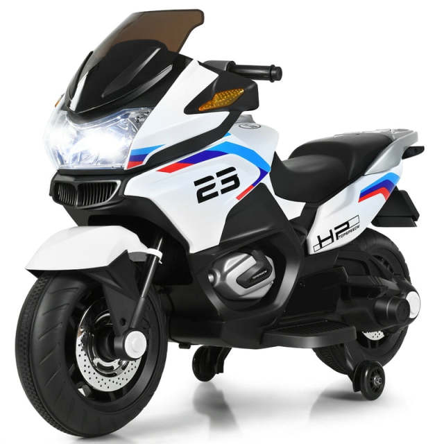 12V Kids Ride-On Motorcycle with Training Wheels, LED Lights & Foot Pedal, Battery-Powered Electric Ride On Motorbike for Boys/Girls Ages 3+