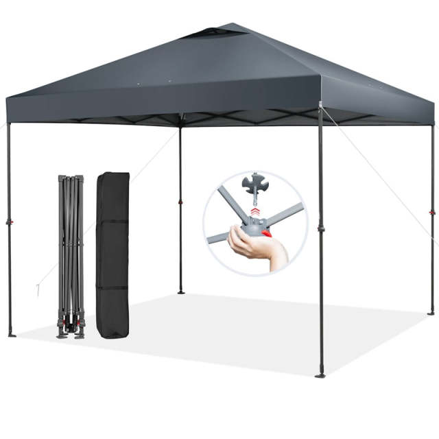 10' x 10' Pop Up Canopy Tent Easy Set-up Instant Canopy Outdoor Folding Tent Adjustable Height Sun Shelter with Center Lock & Carry Bag